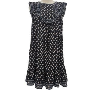 Max Studio Womans size S Daisy Floral Babydoll Midi Dress Tiered Black NEW